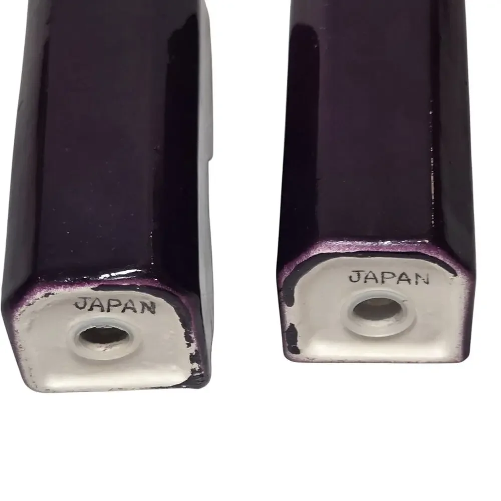 Vintage 1970s Japan MCM Interlocking Salt & Pepper Shakers Purple Ceramic Puzzle